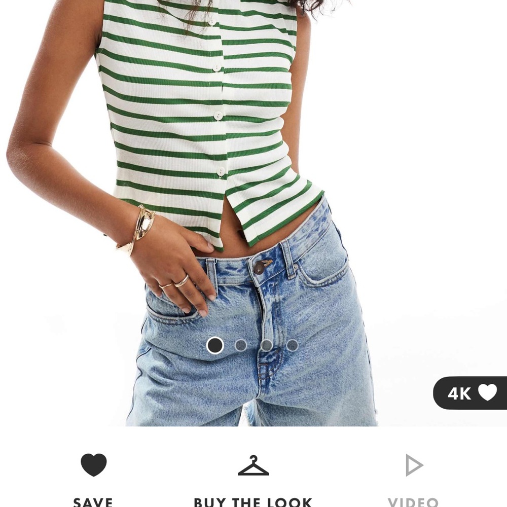 ASOS button through vest top in green stripe